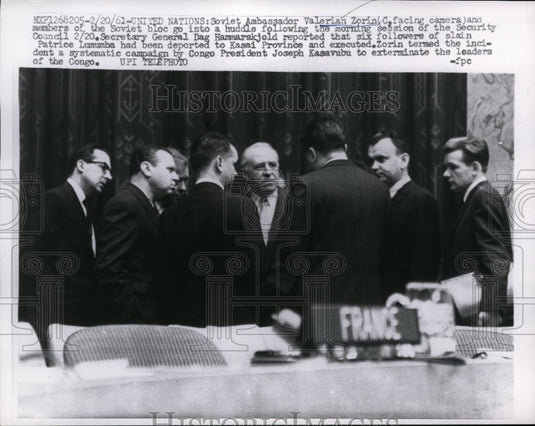 1961 Press Photo Soviet Ambassador Valerian Zorin & members of Soviet bloc - Historic Images