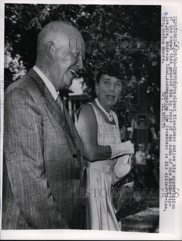 1960 Press Photo President Eisenhower &amp; his sister-in-law at mother-in-laws home - Historic Images