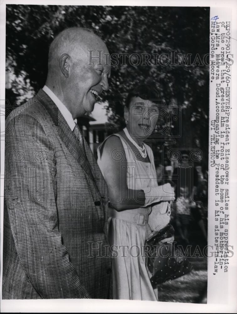 1960 Press Photo President Eisenhower & his sister-in-law at mother-in-laws home - Historic Images