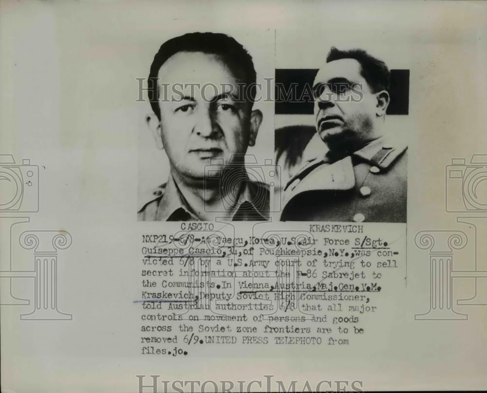 1953 Press Photo U.S. Air Force Sgt. Guiseppe Cascio, Major Gen. V.M. Kraskevich - Historic Images