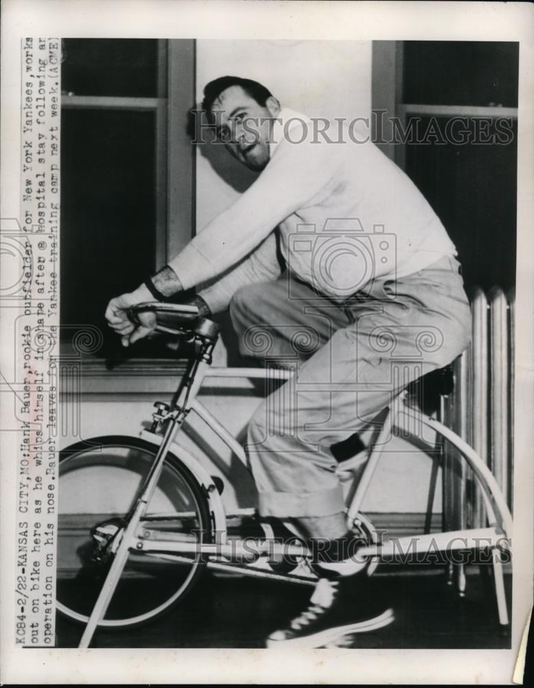 1949 Press Photo Hank Bauer rookie outfielder of NY Yankees at training - Historic Images