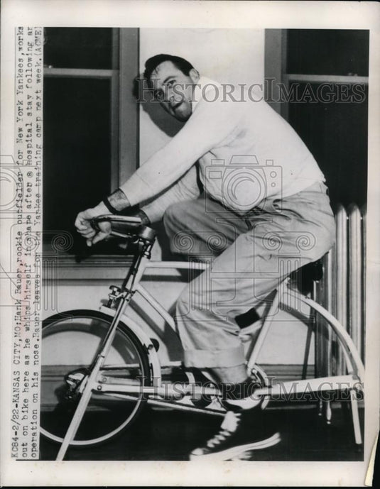 1949 Press Photo Hank Bauer rookie outfielder of NY Yankees at training - Historic Images