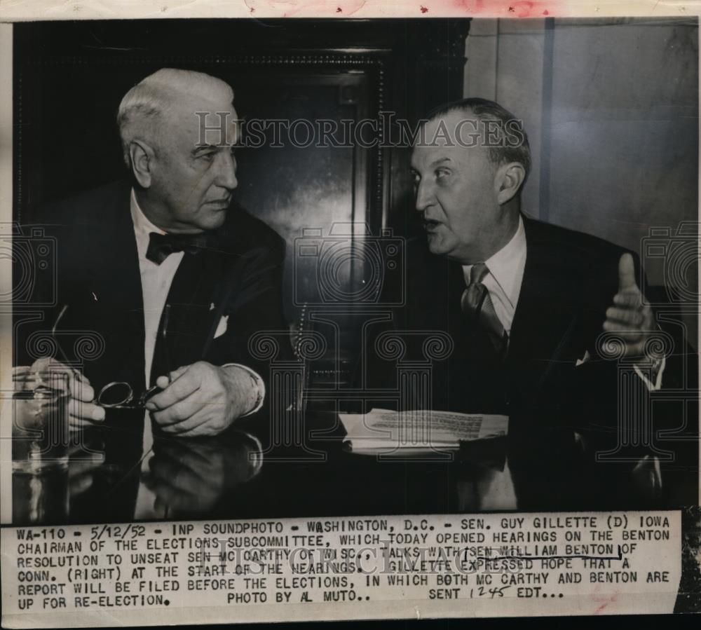 1952 Press Photo Sen. Guy Gillette Talks With Sen. William Benton - nee93686 - Historic Images