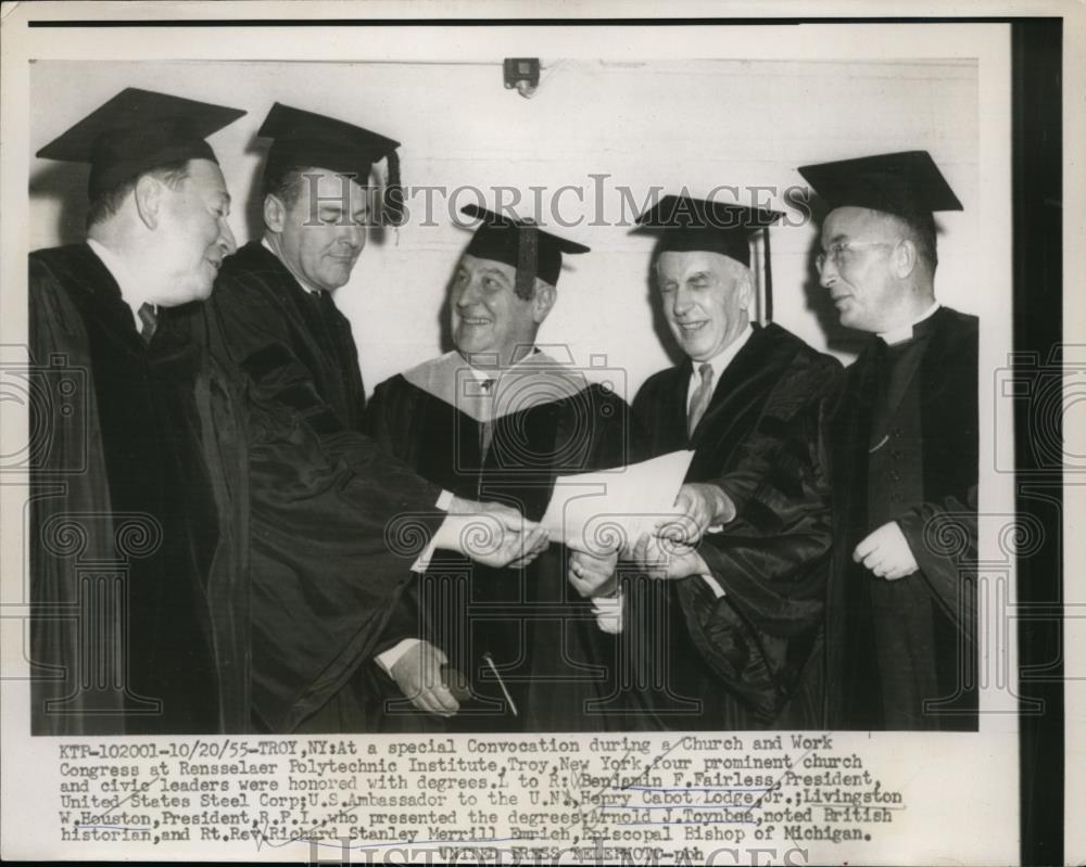 1955 Press Photo Church &amp; Civic leaders presented honorary degrees - nef00441 - Historic Images