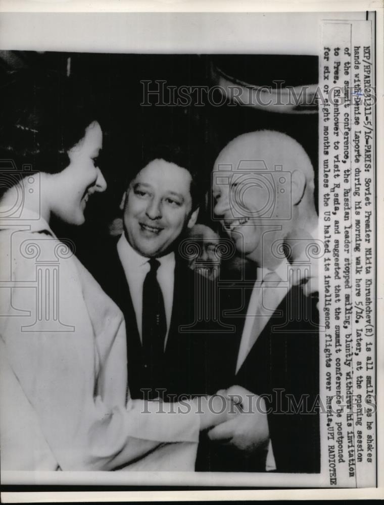 1960 Press Photo Soviet Premier Nikita Khrushchev shakes hands with Laporte - Historic Images