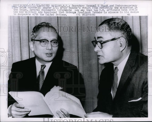 1963 Press Photo U.Thant,U.N Sec.General with Under-Secretary Dr. Ralph Bunche - Historic Images