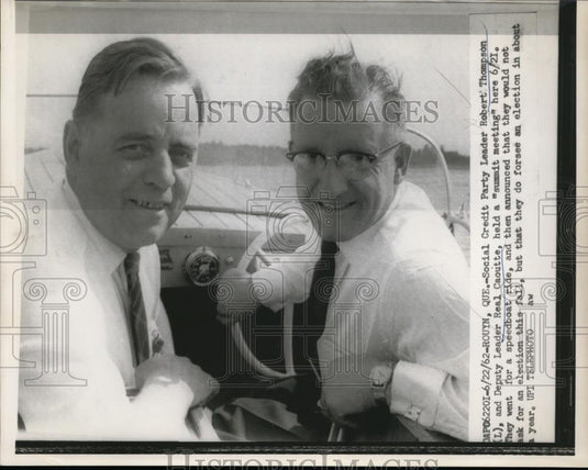 1962 Press Photo Social Credit Party Leader Robert Thompson & Real Caoutte - Historic Images