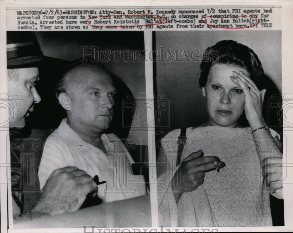 1963 Press Photo Robert Keistutis &amp; Joy Ann Baltch arrested on conspiracy to spy - Historic Images