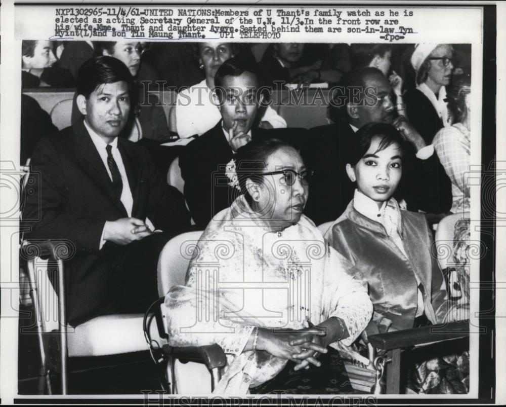 1961 Press Photo U Thant&#39;s Family Watches as Thant Elected Acting UN Secretary - Historic Images