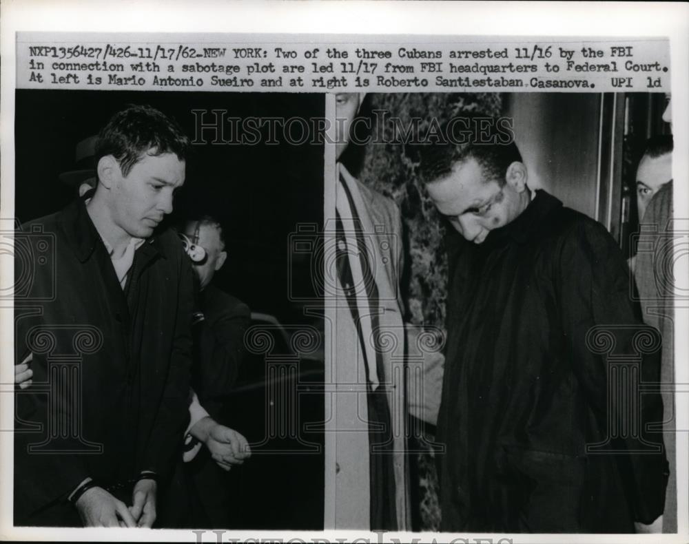 1962 Press Photo Two of three Cubans arrested for sabotage plot taken to court - Historic Images