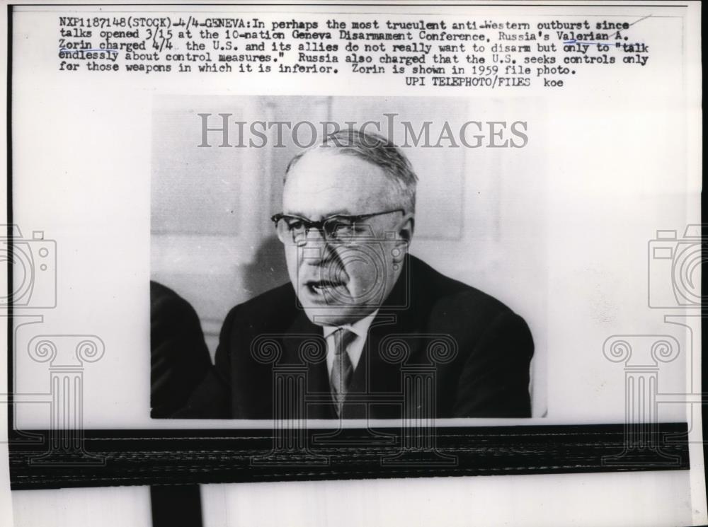 1960 Press Photo Russian Valerian Zorin accuses US and allies of not disarming - Historic Images