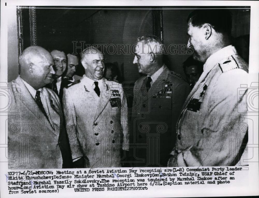 1956 Press Photo US Air Force officials meet Soviet officials - nef00516 - Historic Images