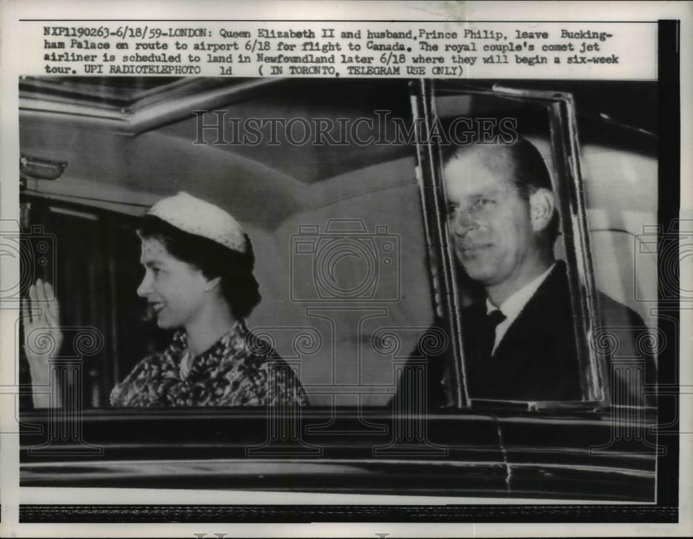 1959 Press Photo Queen Elizabeth and Prince Philip leave Buckingham Palace - Historic Images