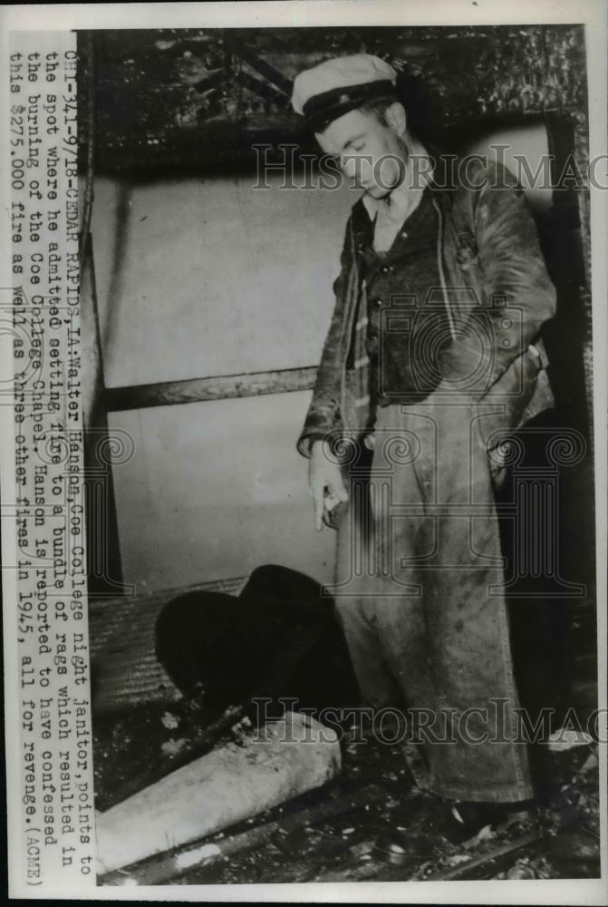 1947 Press Photo Walter Coe Burned The Coe College Chapel. - nee96433 - Historic Images