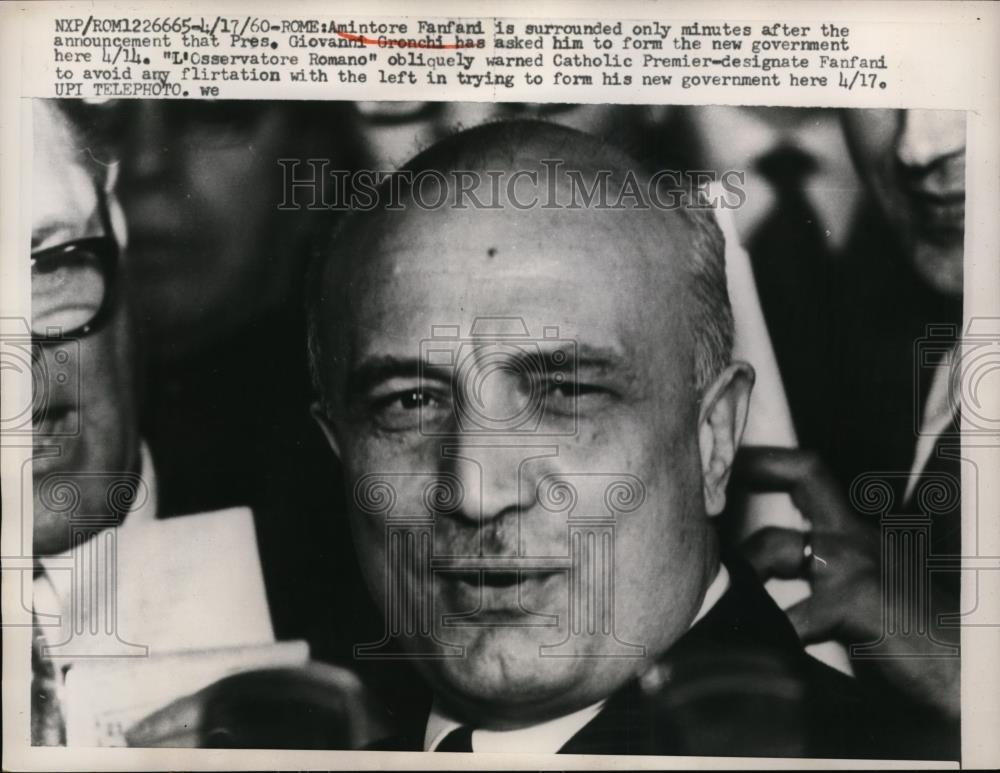 1960 Press Photo Amintore Fanfani asked to form new government in Rome Italy - Historic Images