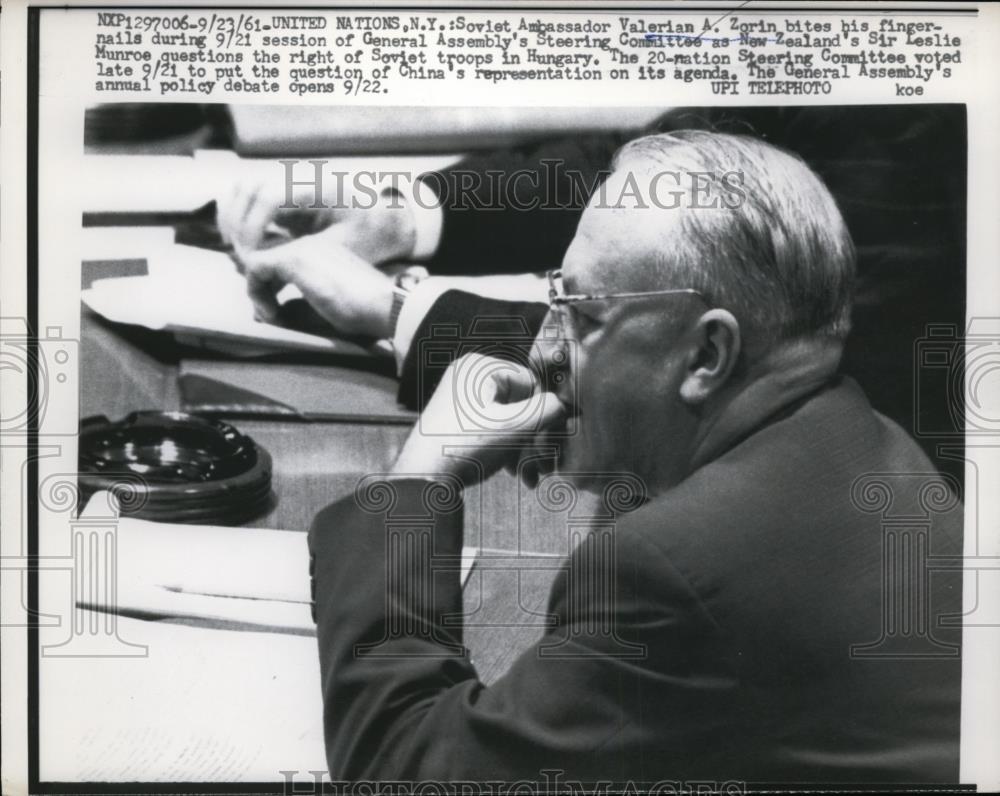 1961 Press Photo Soviet Ambassador Valerian Zorin bits fingernails - nef00307 - Historic Images