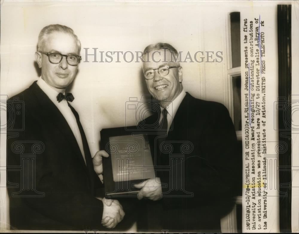 1955 Press Photo Dr. Richard Johnson And Director Leslie Bryan - nee93709 - Historic Images