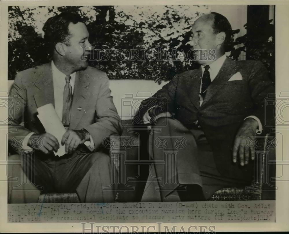 1952 Press Photo Illinois Senator Russell B. Long, Governor Adlai E. Stevenson - Historic Images