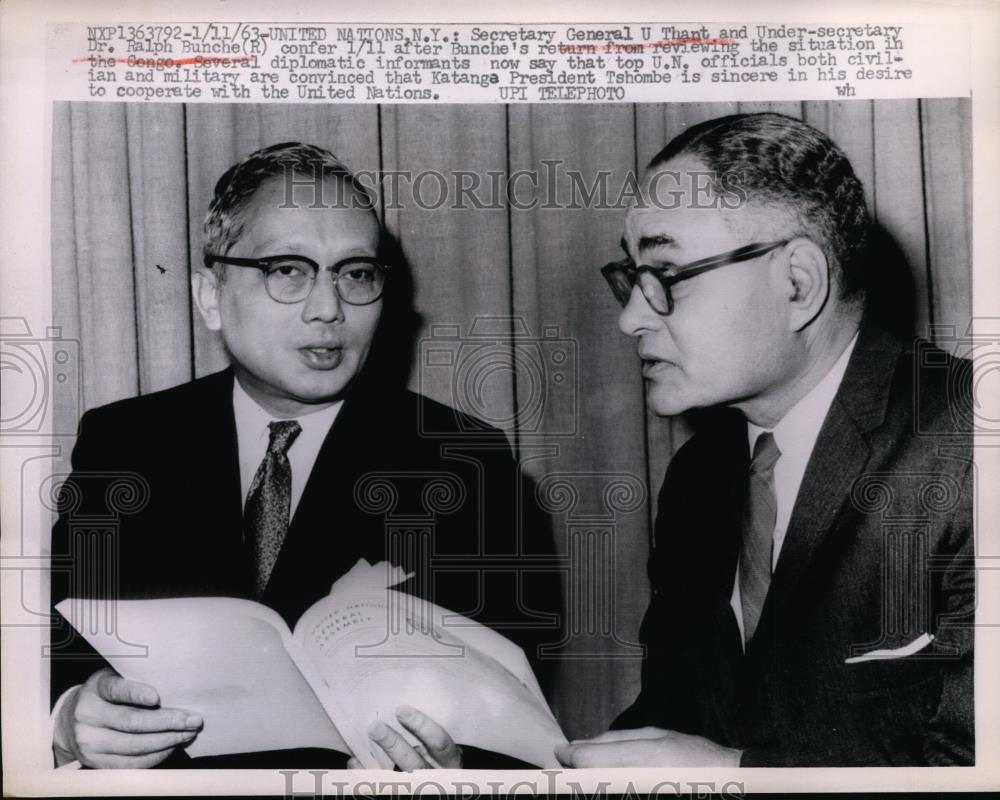 1963 Press Photo Sec.Gen.U.Thant and Under-secretary Dr.Ralph Bunche - nee96662 - Historic Images