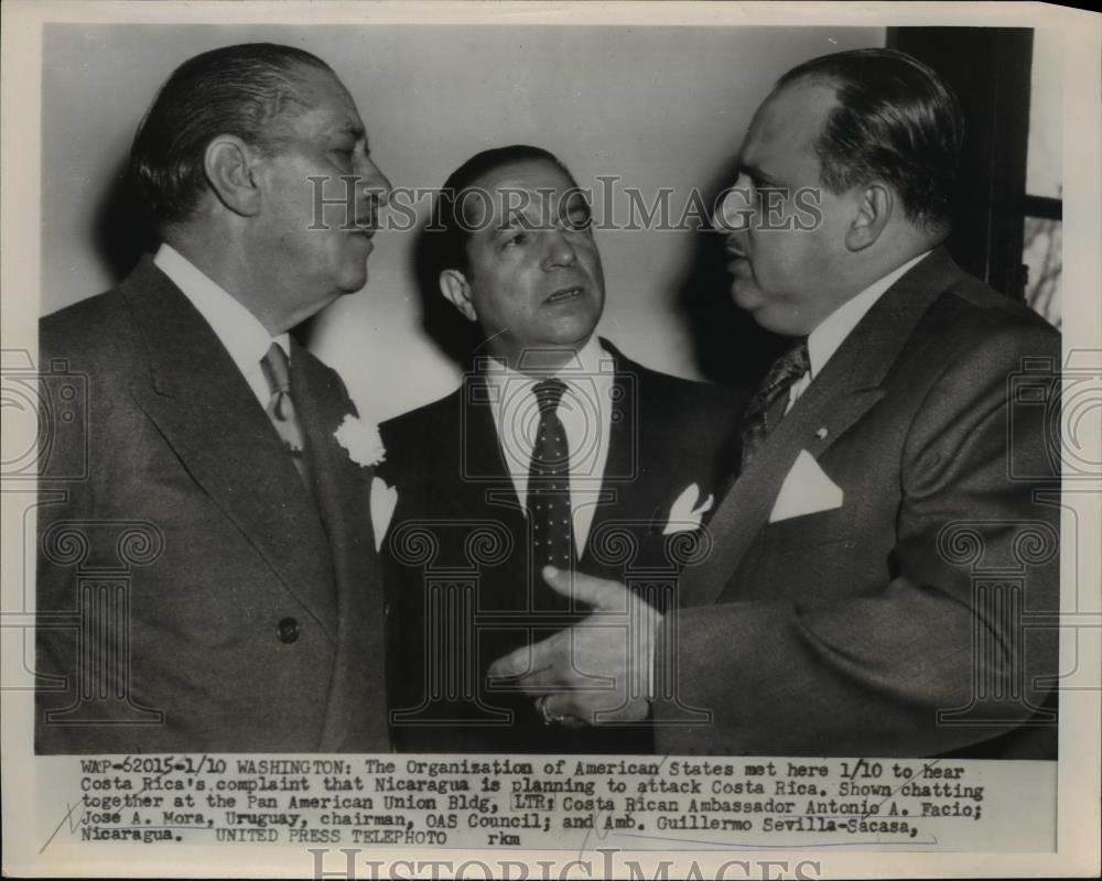 1955 Press Photo Antonio A. Facio, Jose A. Mora, Guillermo Sevilla-Facia - Historic Images