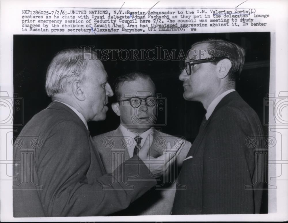 1961 Press Photo Russian Ambassador to the UN Valerian Zorin gestures - Historic Images