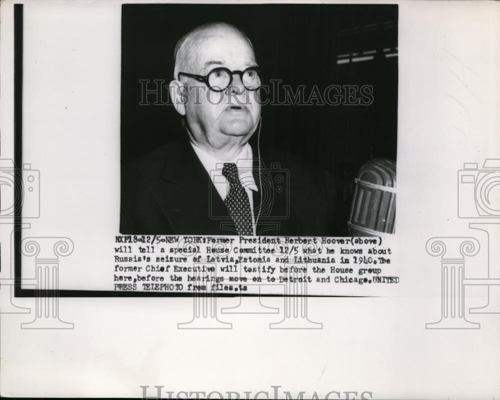 1953 Press Photo President Herbert Hoover testified before the House Group - Historic Images