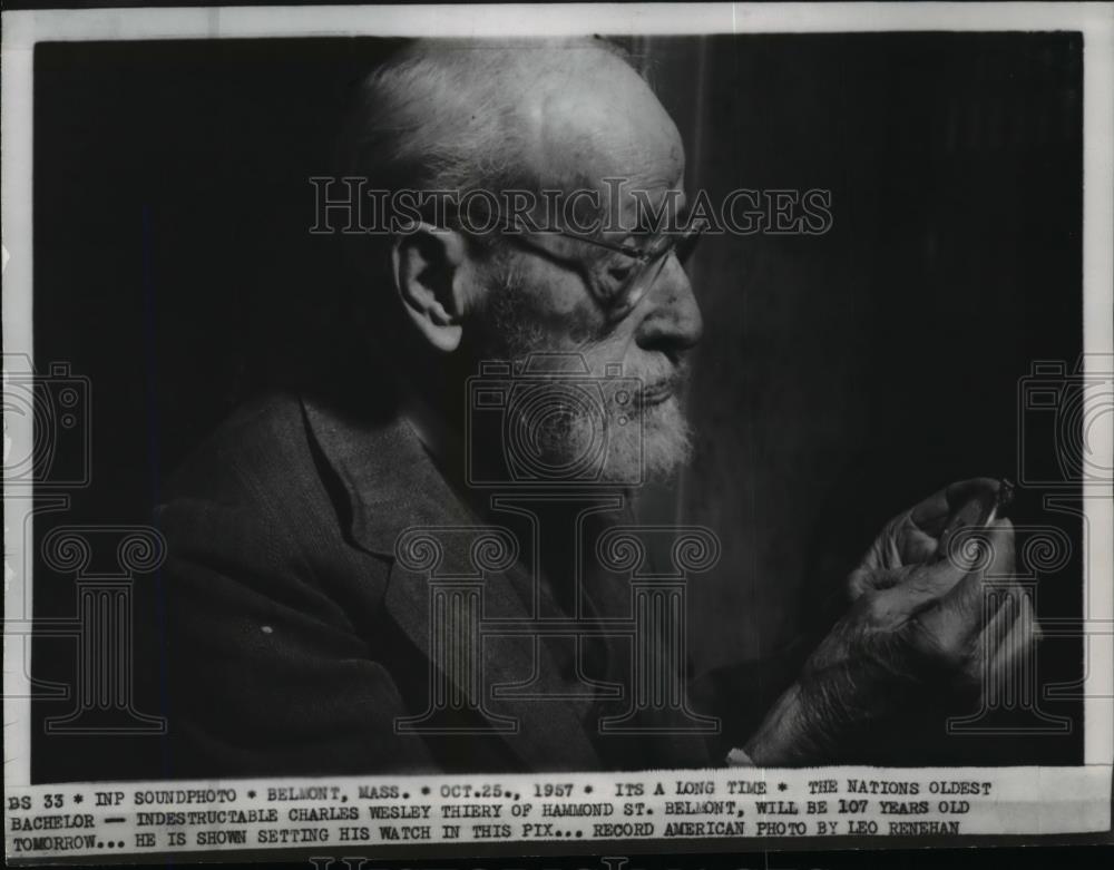 1957 Press Photo Nation&#39;s oldest bachelor Charles Wesley Thiery turns 107 - Historic Images