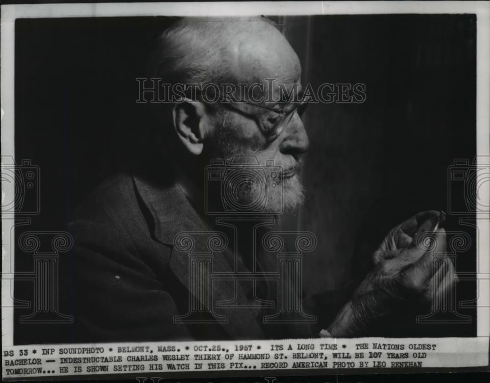 1957 Press Photo Nation's oldest bachelor Charles Wesley Thiery turns 107 - Historic Images