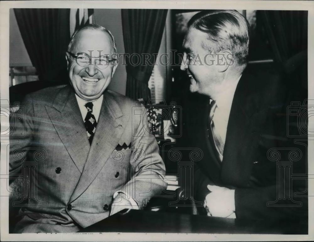 1951 Press Photo Pres.Harry S.Truman and Stuart Symington if Reconstruction Corp - Historic Images