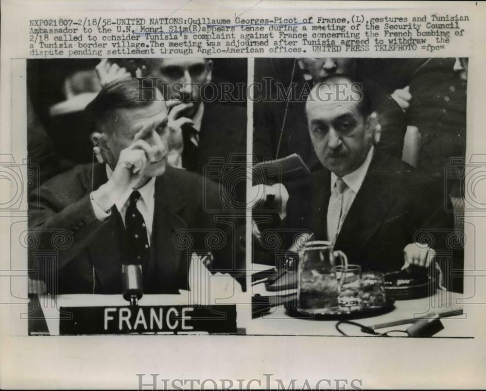 1958 Press Photo Guillaume George Picot and Mongi Slim at Security Council - Historic Images