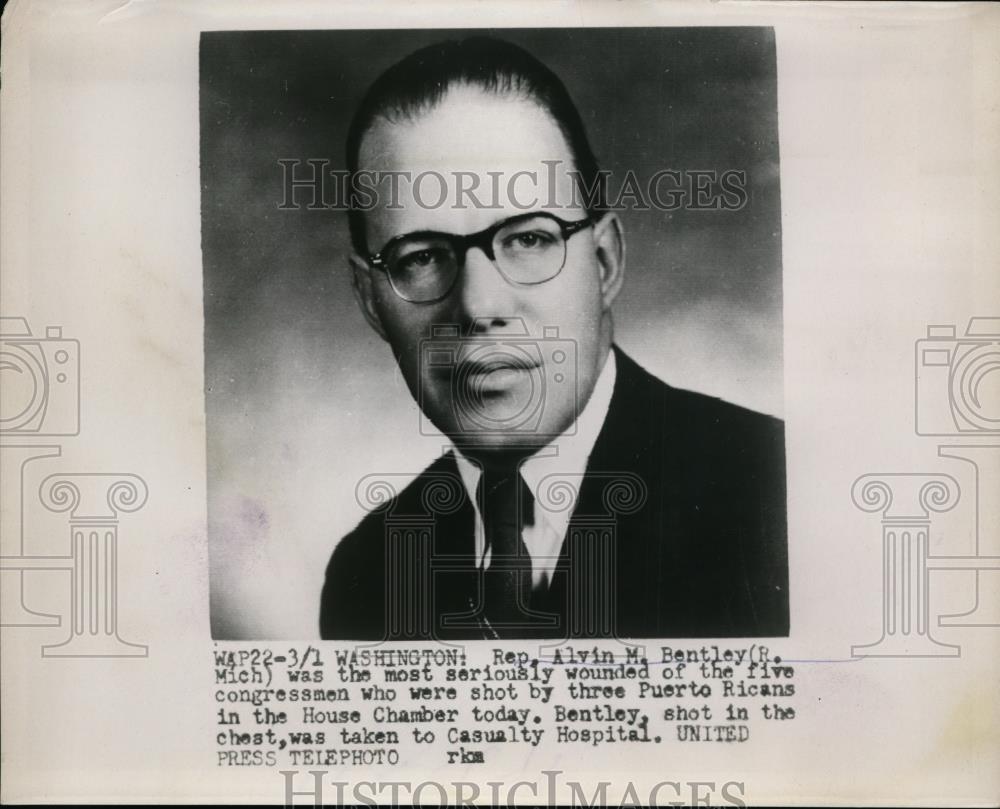 1954 Press Photo Rep. Alvin Bentley Was Wounded After Being Shot - nee93721 - Historic Images