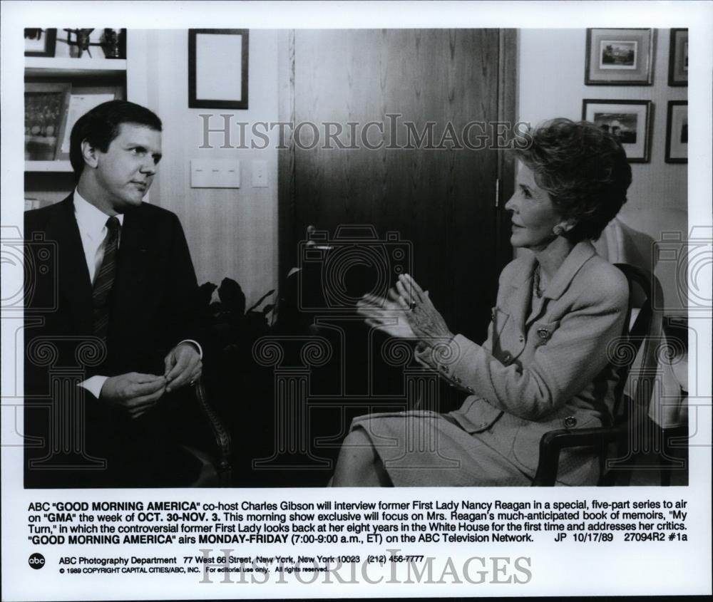 1990 Press Photo Good Morning America Charles Gibson interview Nancy Reagan - Historic Images