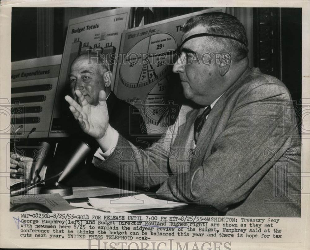 1955 Press Photo George Humphrey And Rowland Hughes As They Met With The Newsmen - Historic Images