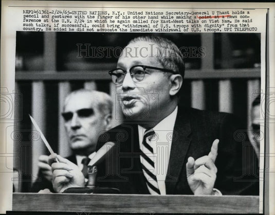 1965 Press Photo U.Thank, U.N Sec.General during news conference at U.N New York - Historic Images