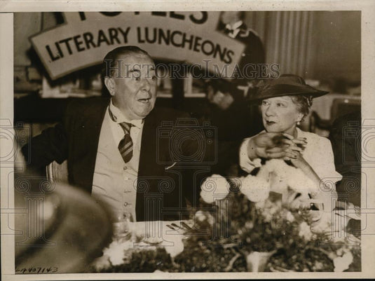1937 Press Photo Comedian George Robey & actress Marie Tempest attend luncheon - Historic Images