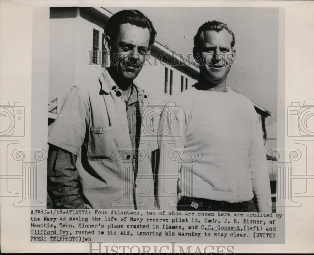 1954 Press Photo C.C Gossett and Clifford Ivy saved the life of Navy Pilot - Historic Images