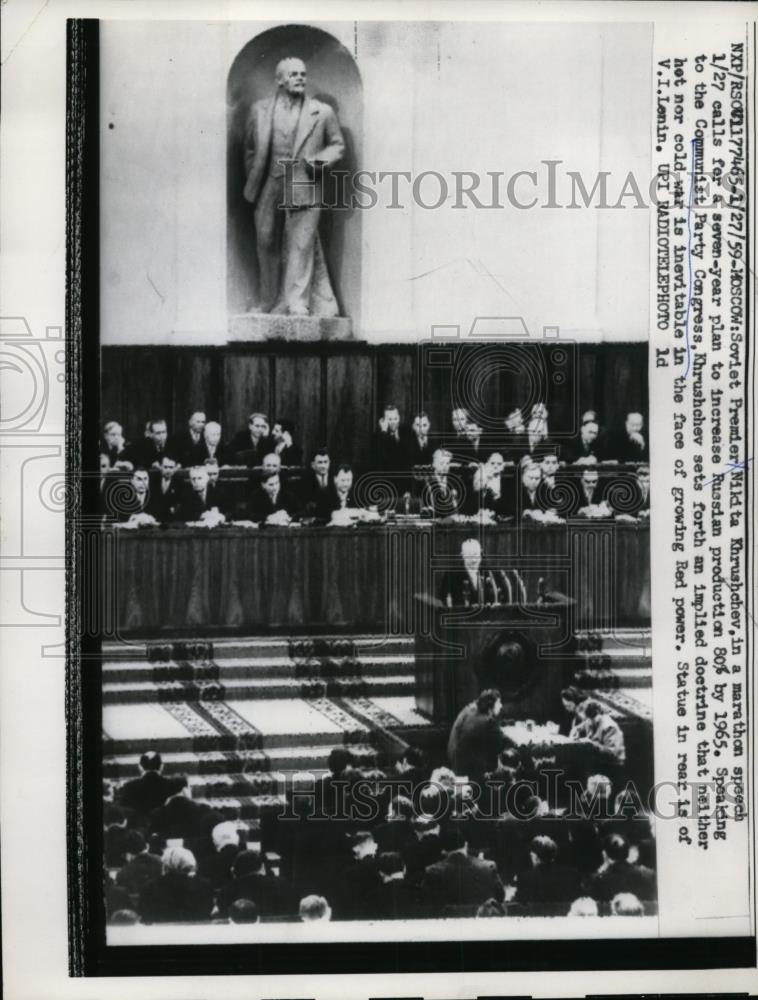 1959 Press Photo Soviet Premier Nikita Khrushchev speaks to Communist Congress - Historic Images