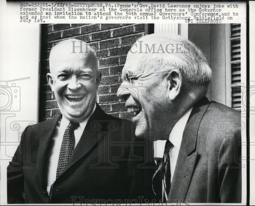 1962 Press Photo Pres. Dwight Eisenhower laughs with Penn.Gov.Davis Lawrence - Historic Images