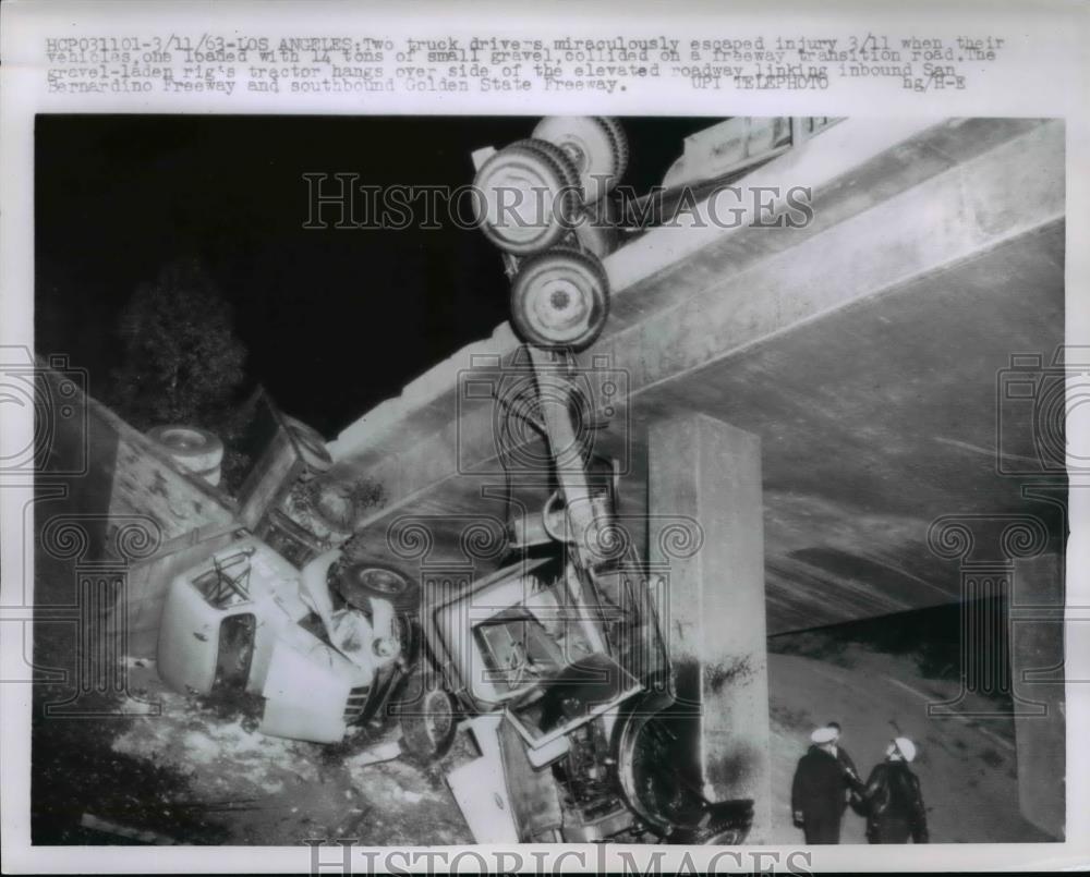 1963 Press Photo Truck drivers escaped injury after collision - nee93539 - Historic Images