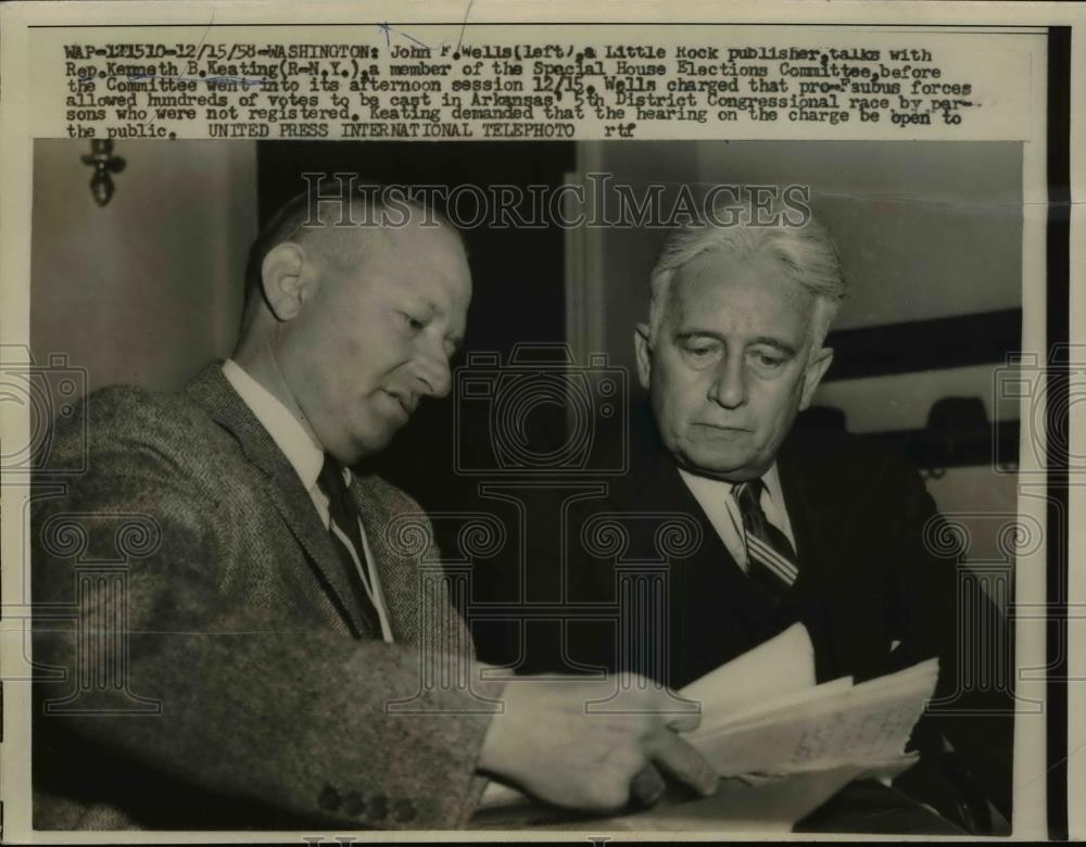 1958 Press Photo Publisher John Wells talks with Rep Kenneth Keating - nef01476 - Historic Images