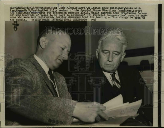1958 Press Photo Publisher John Wells talks with Rep Kenneth Keating - nef01476 - Historic Images