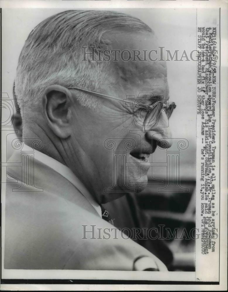 1958 Press Photo Former President Truman As He Arrives From Mediterranean - Historic Images