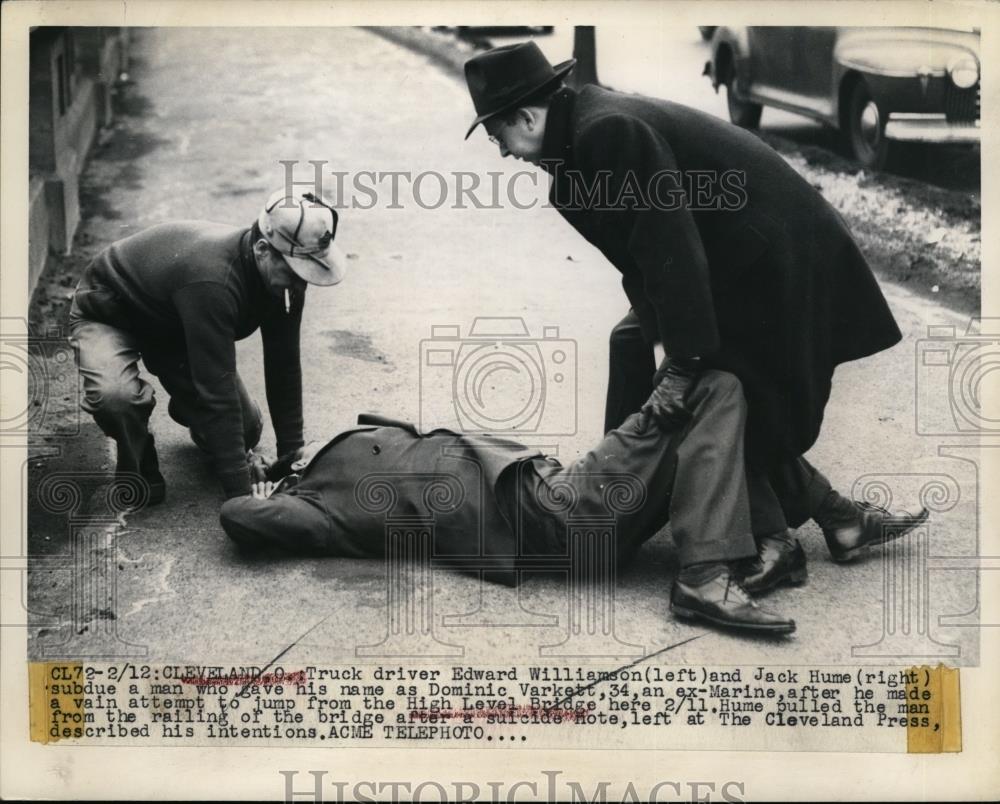 1948 Press Photo Dominic Varkett Attempted To Jump From The High Varkett - Historic Images