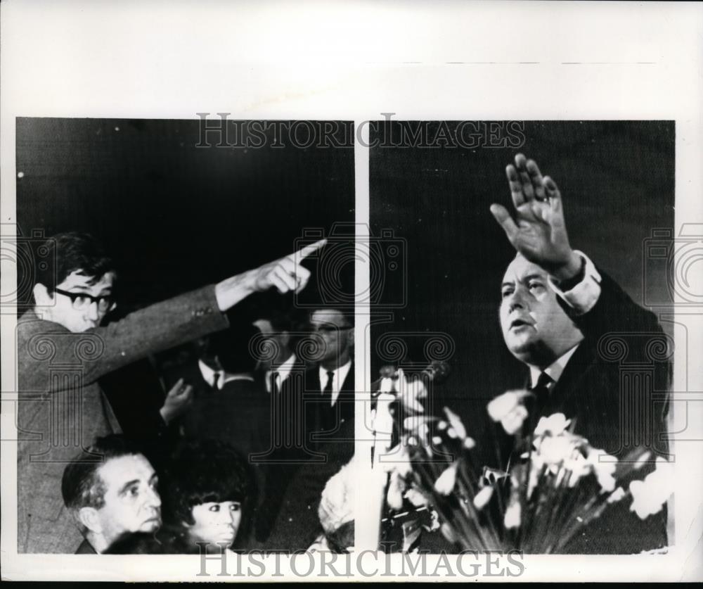 1966 Press Photo Heckler makes his point as British PM Harold Wilson speaks - Historic Images