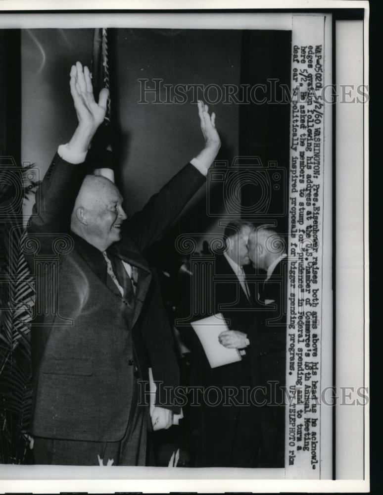 1960 Press Photo President Eisenhower After Addressing The Chamber Of Congress - Historic Images