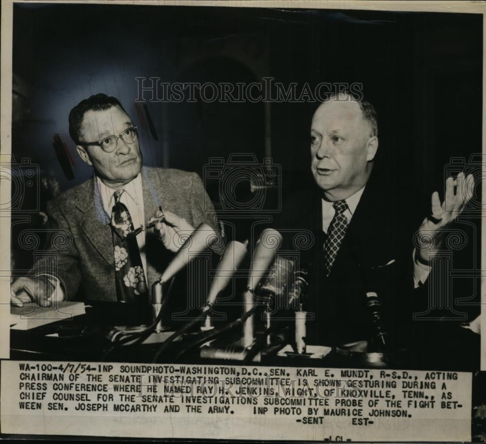 1954 Press Photo Sen. Karl Mundt During Press Conference - nee93676 - Historic Images