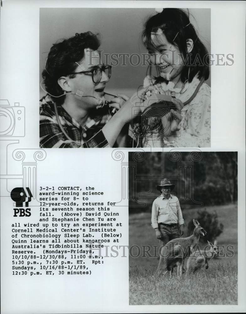 1988 Press Photo David Quinn and Stephanie Chen Yu in 123 Contact show - Historic Images