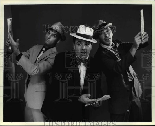 1987 Press Photo L-R: Chaz Kriak, Pat Mazzarino & Raymond Ewers in Guys & Dolls - Historic Images