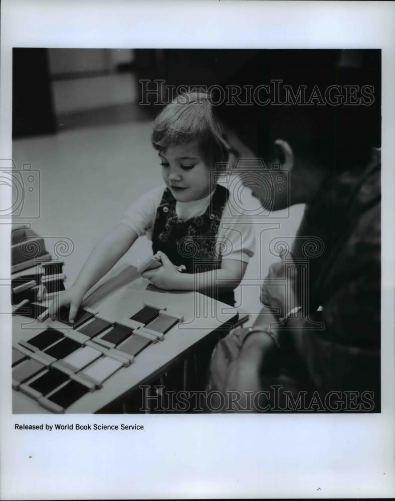 1968 Press Photo Teacher With Young Student at Montessori School - cvb58766 - Historic Images