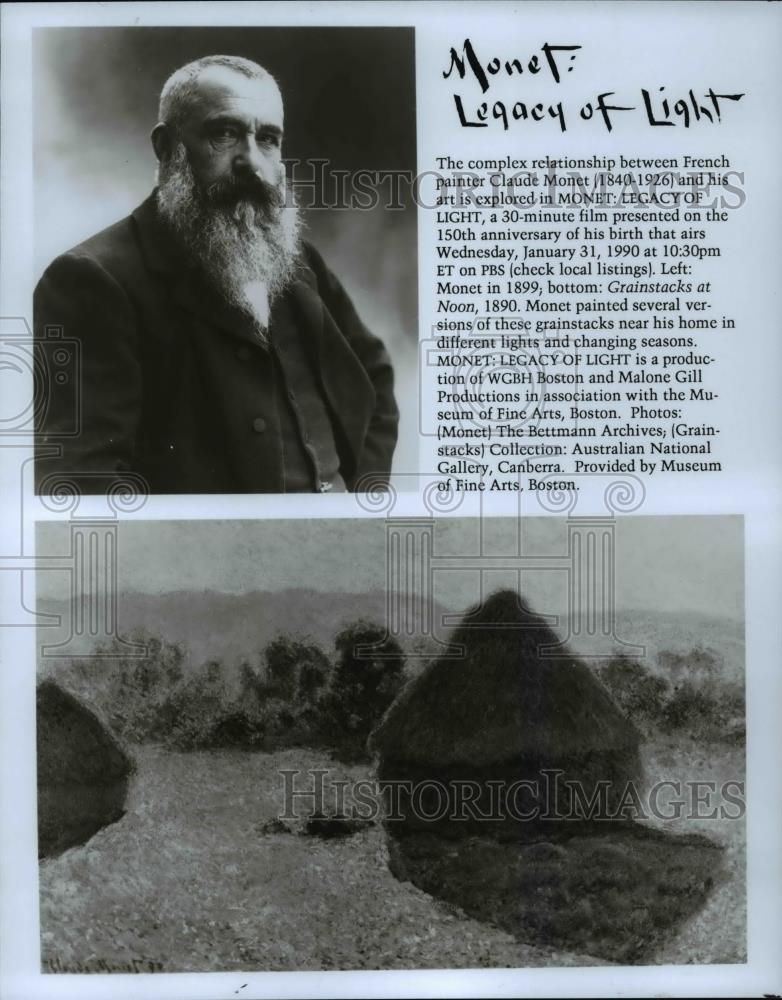 Press Photo Claude Monet in 1899 &amp; his Grainstacks at Noon Painting - cvb67801 - Historic Images